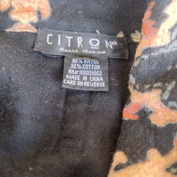 Citron Santa Monica Jacket Womens Large Floral Asian Button Front Black Artsy - Picture 6 of 8